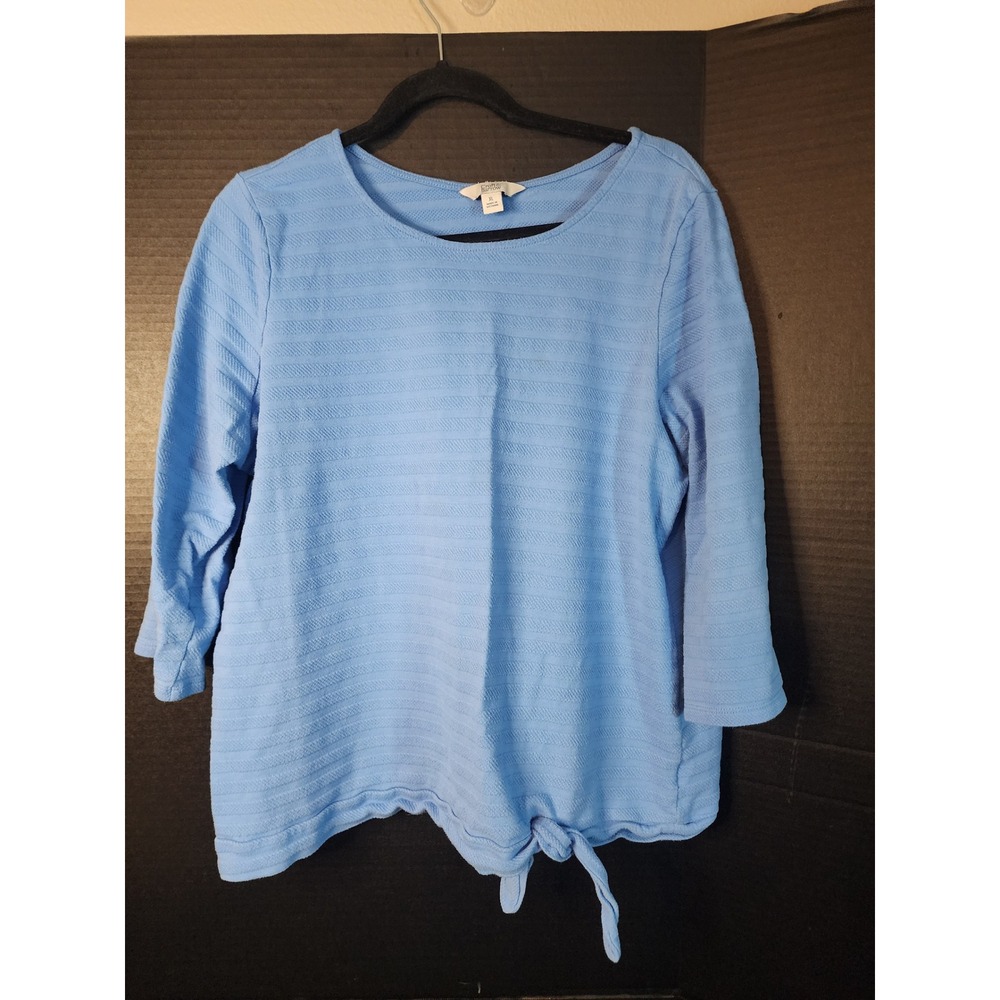 Croft & Barrow Blue Textured Stripe Tie Front 3/4 Sleeve Top XL